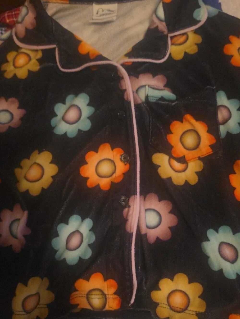 art class Black Floral Kids Pajama Set with Multicolor Flowers
